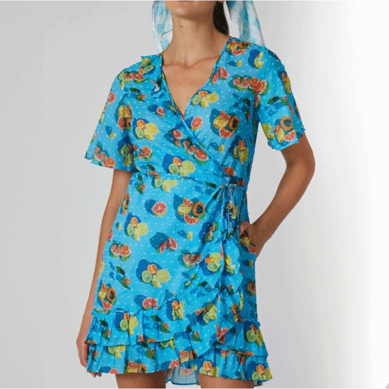 Rachel Antonoff Watermelon Mini Wrap Dress Small Ruffle Whimsical Designer $275